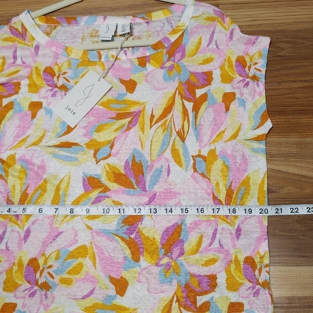 Joie Floral 100% Linen Short Sleeve Top Size Small - Picture 4 of 9